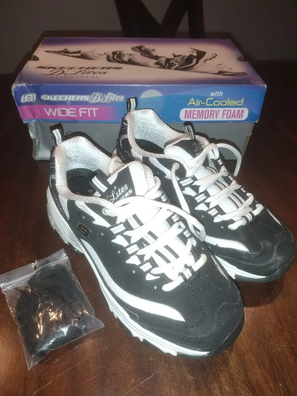 Skechers Wide Fit Black Dlites Shoe Women Sport Comfort Casual Memory Foam 11930
